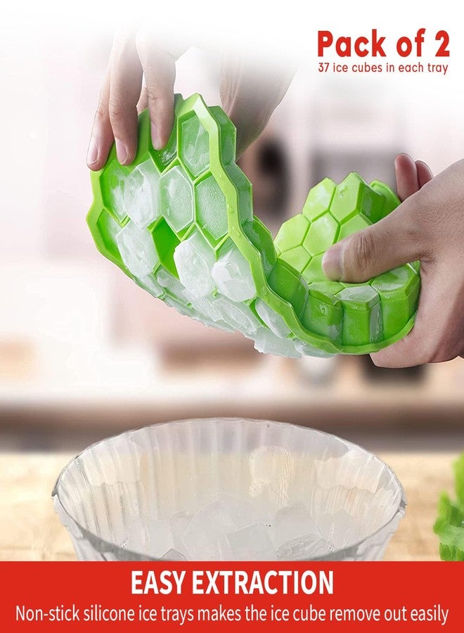 AADHIK Ice Cube Tray Set of 2 Silicone Ice Container for Freezer 37 Cavity Ice Cube Mould Flexible Tray for Freezer, Cake Maker, Ice Trays for Chilled Drinks(Set of 2, Green) - Image 3